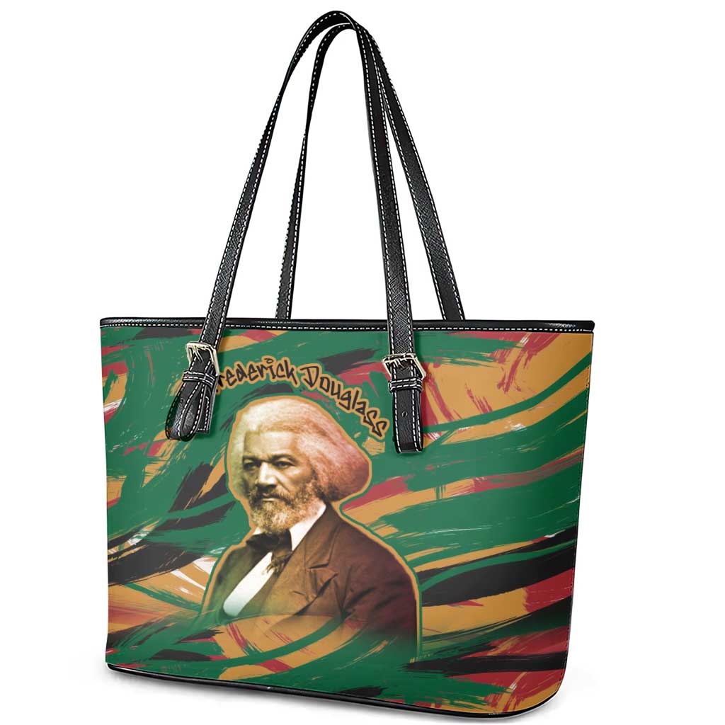 Frederick Douglass Leather Tote Bag Green Abstract Design Civil Rights Leader Quote on Race and Humanity - Wonder Print Shop