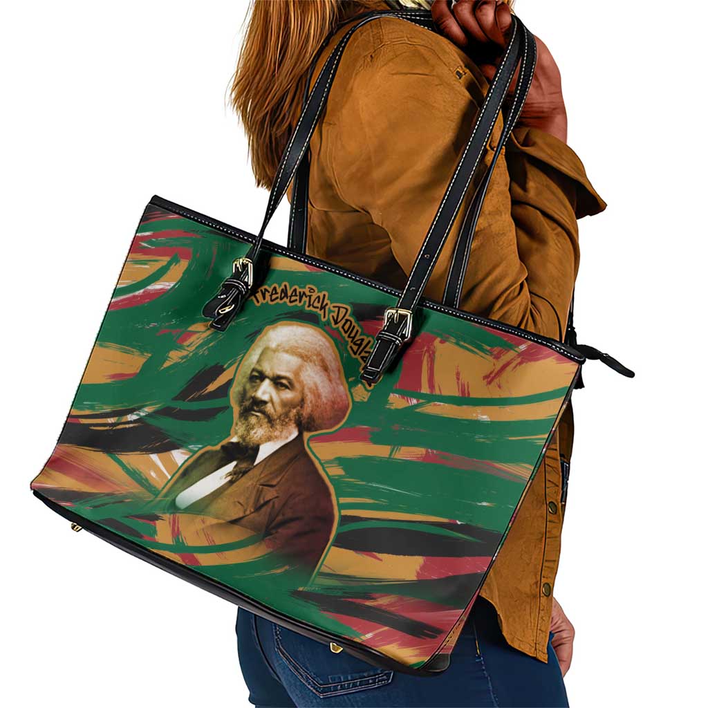 Frederick Douglass Leather Tote Bag Green Abstract Design Civil Rights Leader Quote on Race and Humanity - Wonder Print Shop