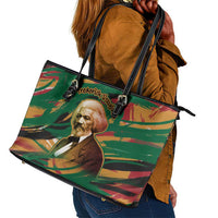 Frederick Douglass Leather Tote Bag Green Abstract Design Civil Rights Leader Quote on Race and Humanity - Wonder Print Shop