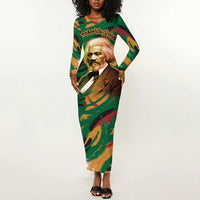 Frederick Douglass Long Sleeve Bodycon Dress Green Abstract Design Civil Rights Leader Quote on Race and Humanity - Wonder Print Shop