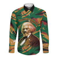 Frederick Douglass Long Sleeve Button Shirt Green Abstract Design Civil Rights Leader Quote on Race and Humanity - Wonder Print Shop