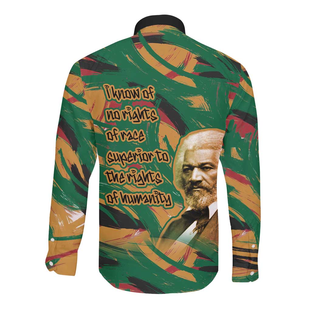 Frederick Douglass Long Sleeve Button Shirt Green Abstract Design Civil Rights Leader Quote on Race and Humanity - Wonder Print Shop