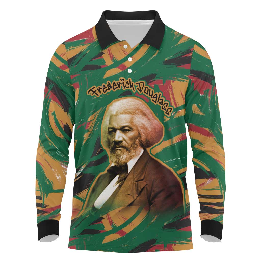 Frederick Douglass Long Sleeve Polo Shirt Green Abstract Design Civil Rights Leader Quote on Race and Humanity - Wonder Print Shop