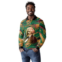 Frederick Douglass Long Sleeve Polo Shirt Green Abstract Design Civil Rights Leader Quote on Race and Humanity - Wonder Print Shop