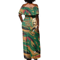 Frederick Douglass Off Shoulder Maxi Dress Green Abstract Design Civil Rights Leader Quote on Race and Humanity - Wonder Print Shop