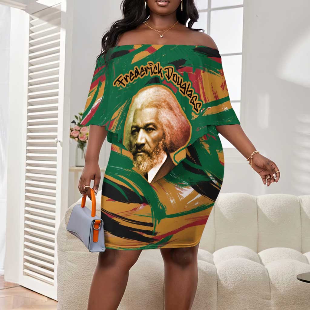 Frederick Douglass Off Shoulder Short Dress Green Abstract Design Civil Rights Leader Quote on Race and Humanity - Wonder Print Shop
