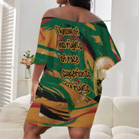 Frederick Douglass Off Shoulder Short Dress Green Abstract Design Civil Rights Leader Quote on Race and Humanity - Wonder Print Shop