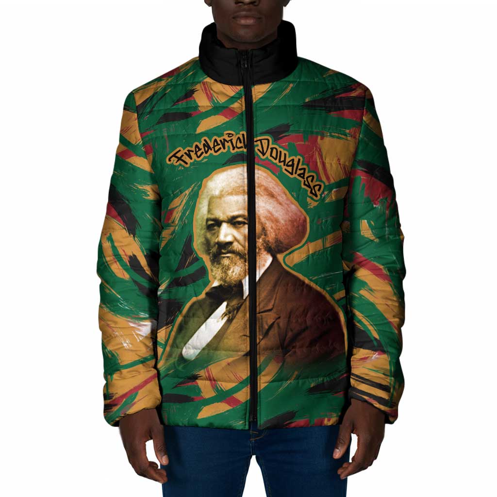 Frederick Douglass Padded Jacket Green Abstract Design Civil Rights Leader Quote on Race and Humanity - Wonder Print Shop