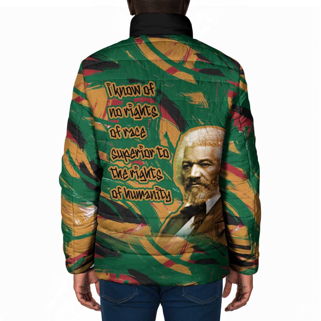 Frederick Douglass Padded Jacket Green Abstract Design Civil Rights Leader Quote on Race and Humanity - Wonder Print Shop