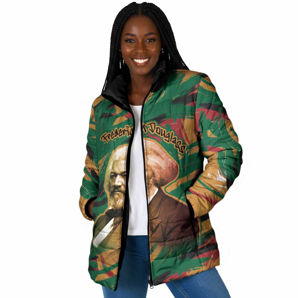 Frederick Douglass Padded Jacket Green Abstract Design Civil Rights Leader Quote on Race and Humanity - Wonder Print Shop