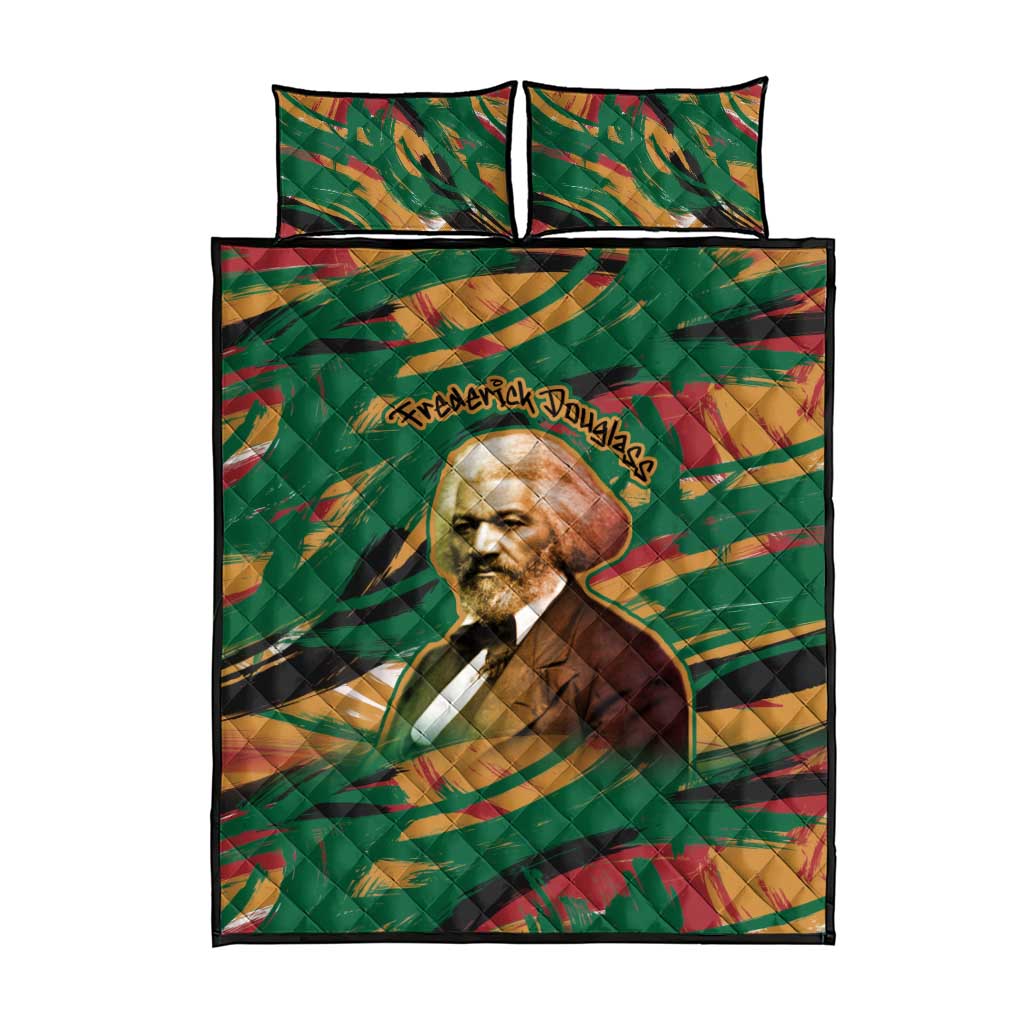 Frederick Douglass Quilt Bed Set Green Abstract Design Civil Rights Leader Quote on Race and Humanity - Wonder Print Shop