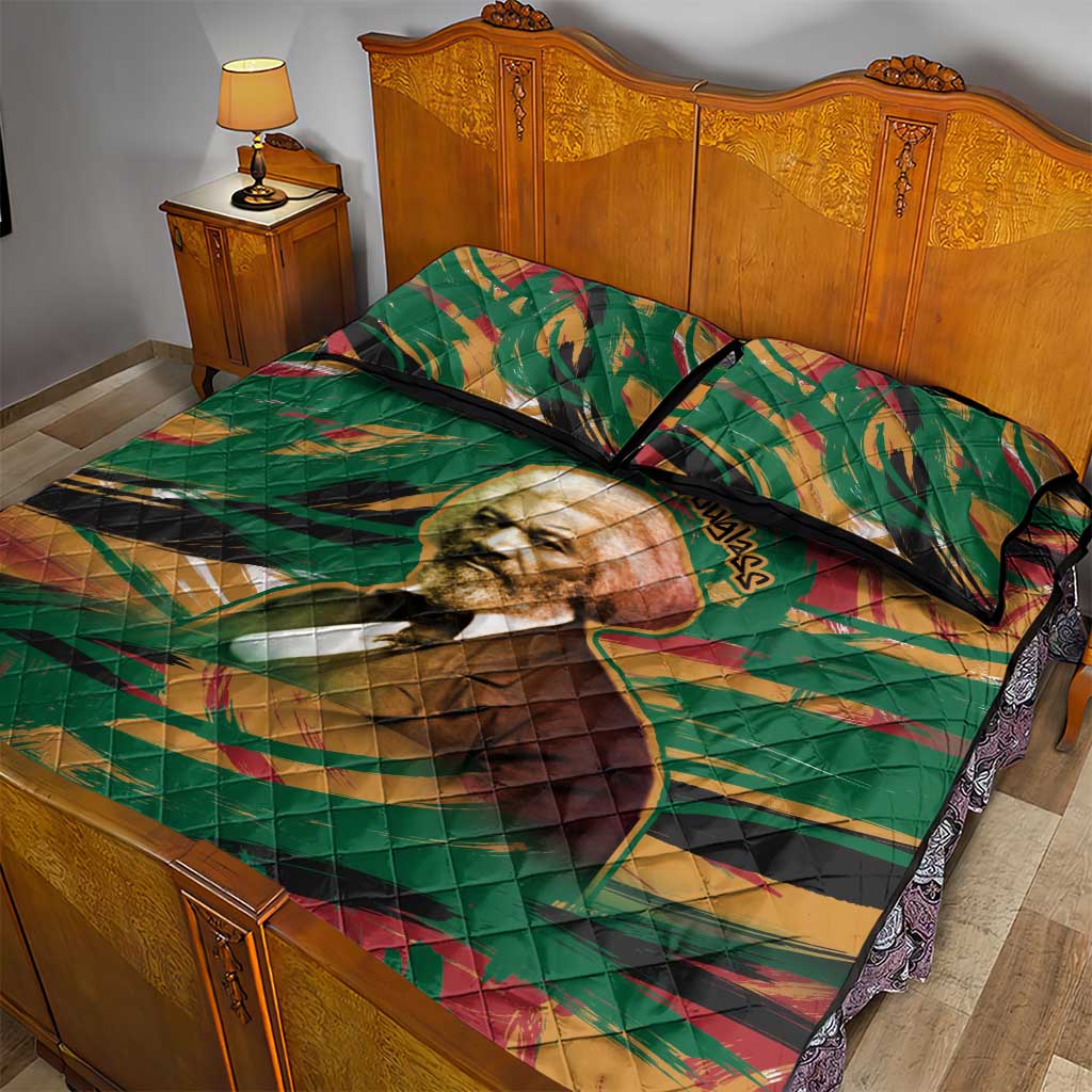 Frederick Douglass Quilt Bed Set Green Abstract Design Civil Rights Leader Quote on Race and Humanity - Wonder Print Shop