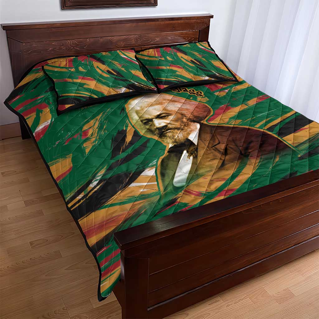 Frederick Douglass Quilt Bed Set Green Abstract Design Civil Rights Leader Quote on Race and Humanity - Wonder Print Shop