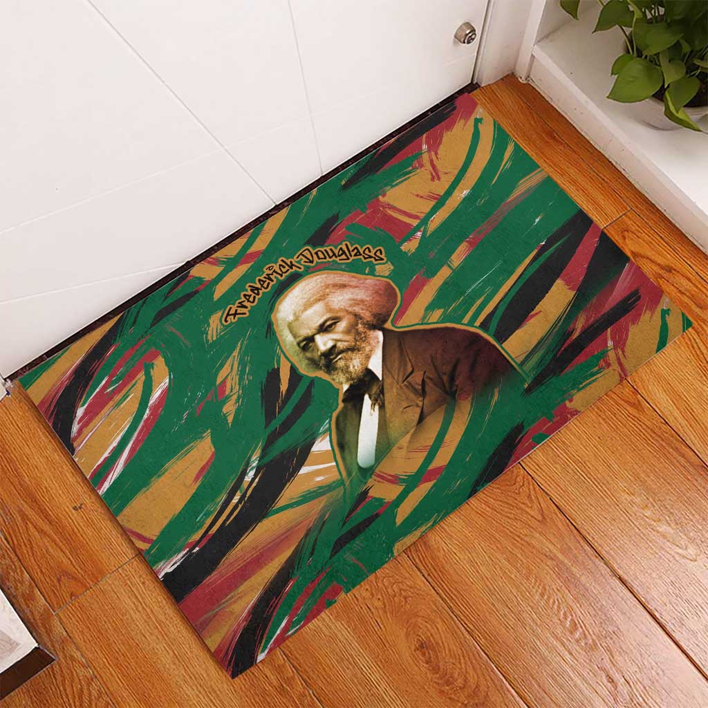 Frederick Douglass Rubber Doormat Green Abstract Design Civil Rights Leader Quote on Race and Humanity - Wonder Print Shop