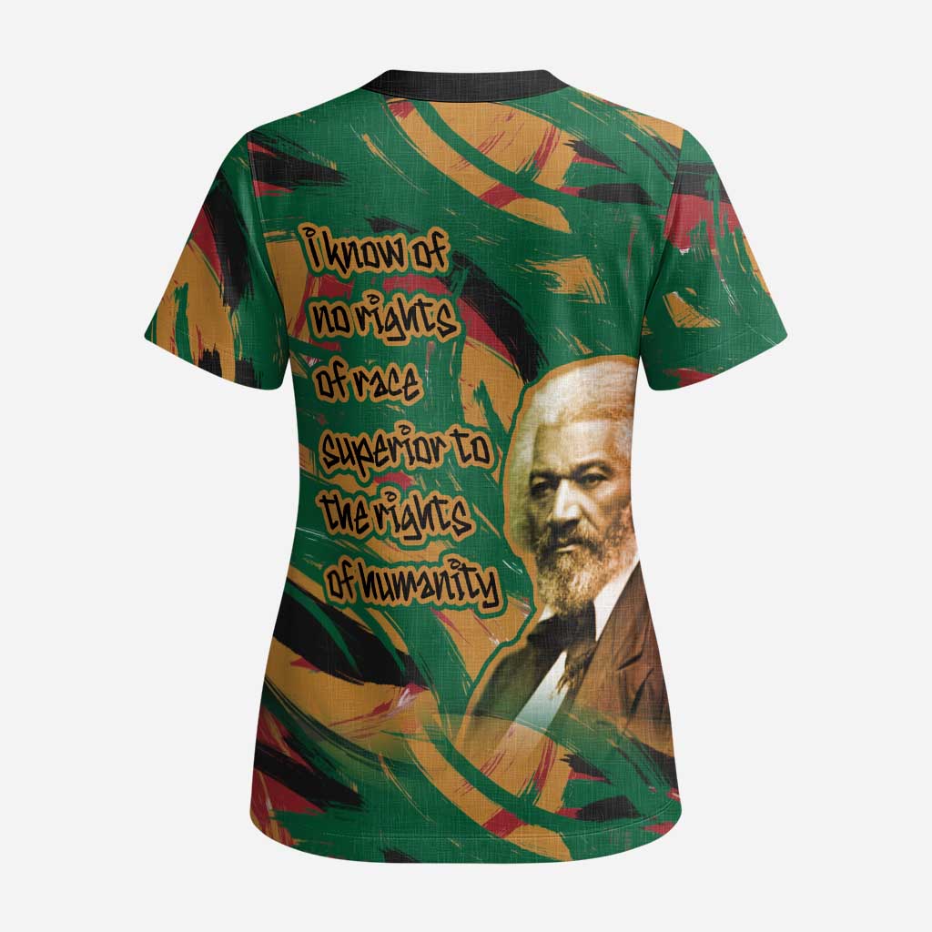 Frederick Douglass Scrub Top Green Abstract Design Civil Rights Leader Quote on Race and Humanity - Wonder Print Shop