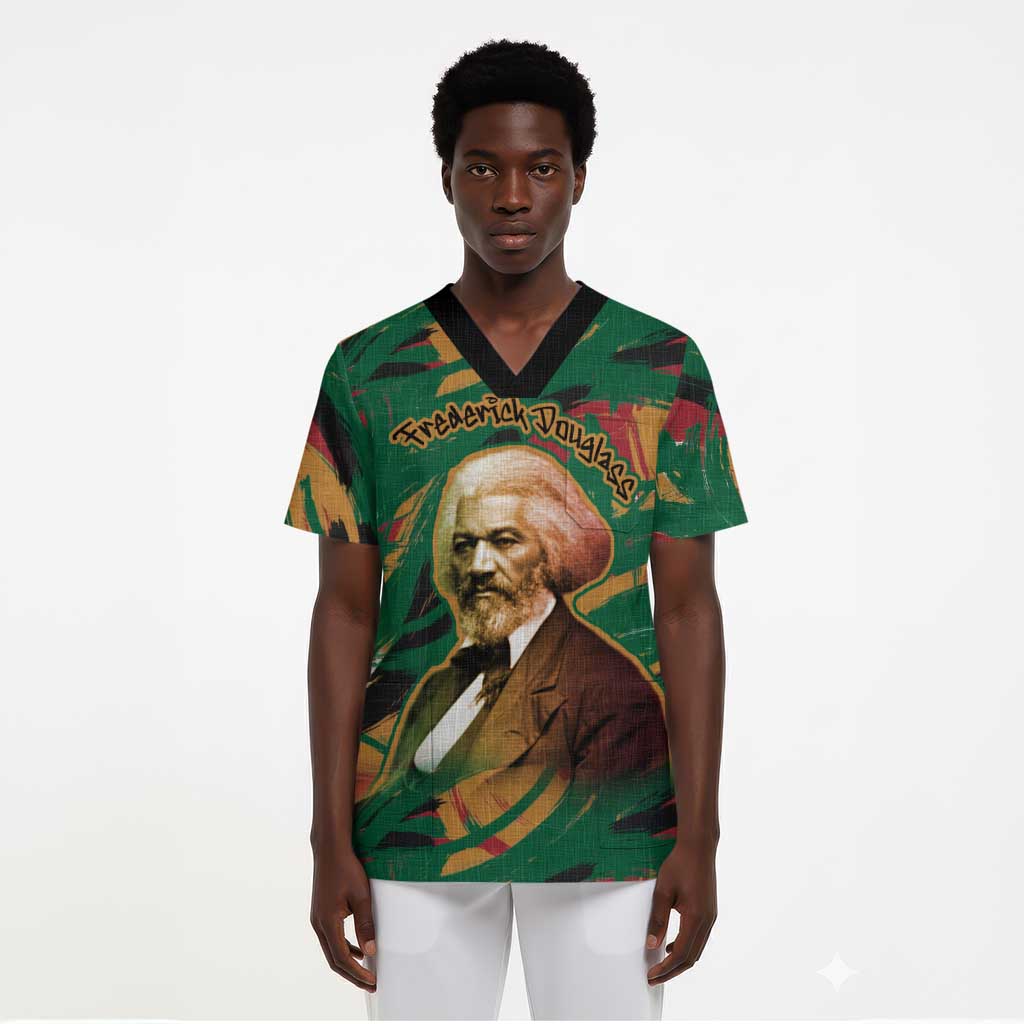 Frederick Douglass Scrub Top Green Abstract Design Civil Rights Leader Quote on Race and Humanity - Wonder Print Shop