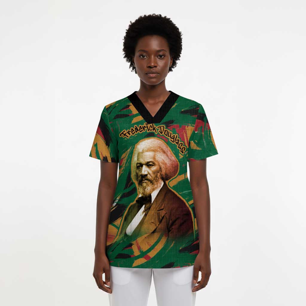 Frederick Douglass Scrub Top Green Abstract Design Civil Rights Leader Quote on Race and Humanity - Wonder Print Shop