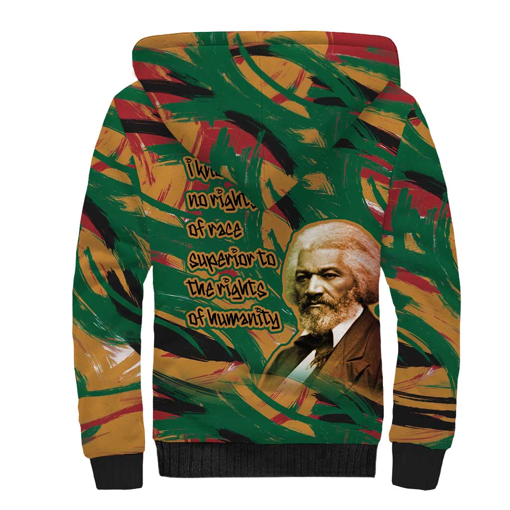 Frederick Douglass Sherpa Hoodie Green Abstract Design Civil Rights Leader Quote on Race and Humanity - Wonder Print Shop