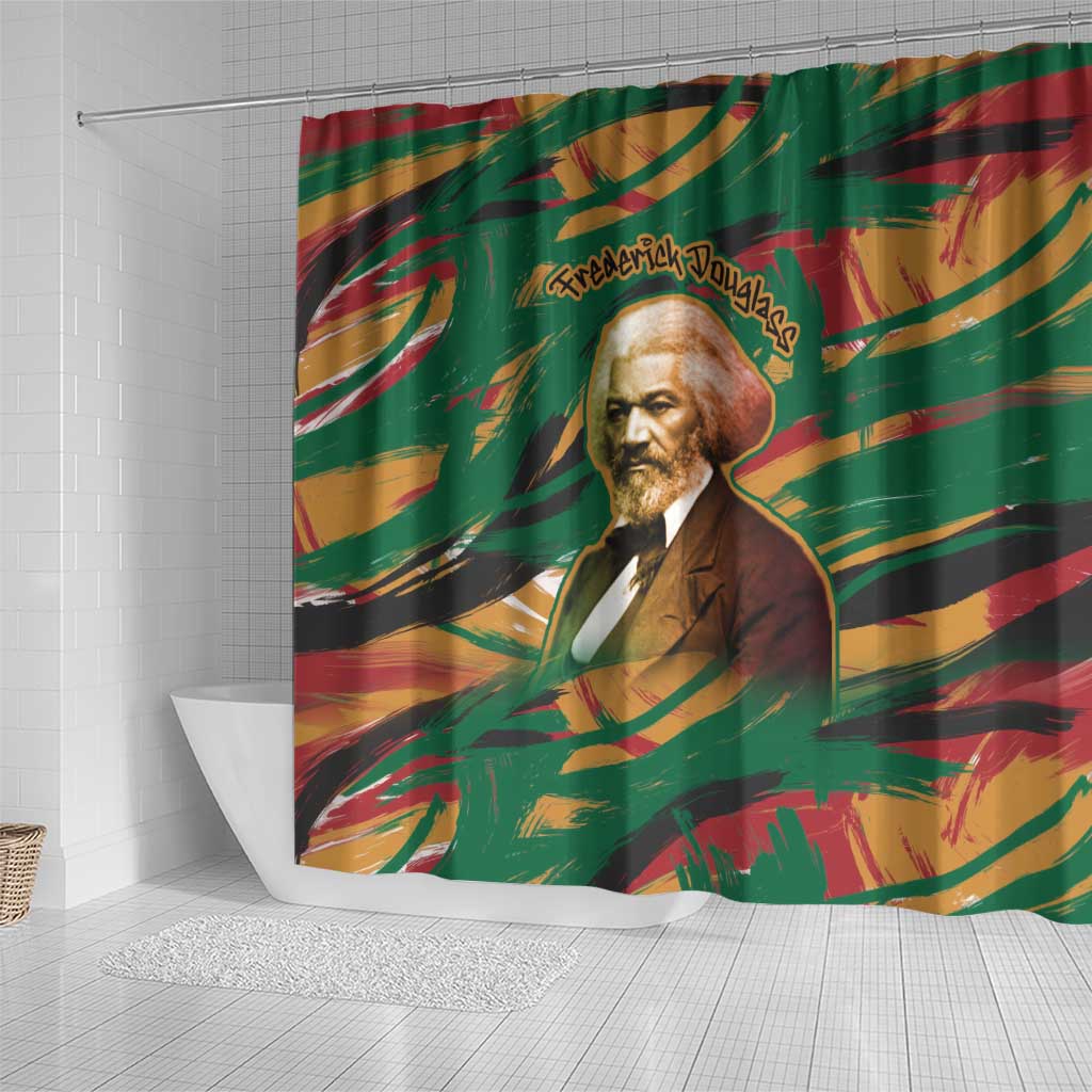 Frederick Douglass Shower Curtain Green Abstract Design Civil Rights Leader Quote on Race and Humanity - Wonder Print Shop