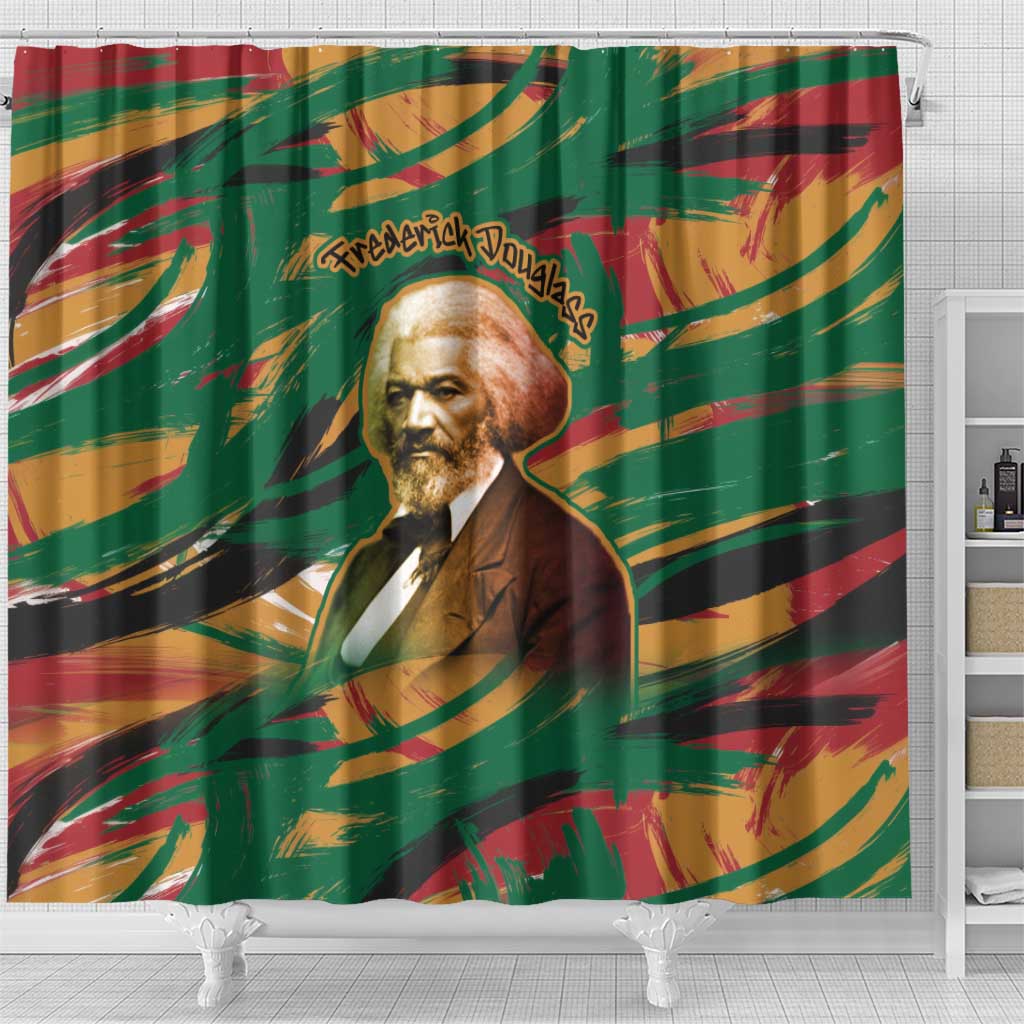 Frederick Douglass Shower Curtain Green Abstract Design Civil Rights Leader Quote on Race and Humanity - Wonder Print Shop