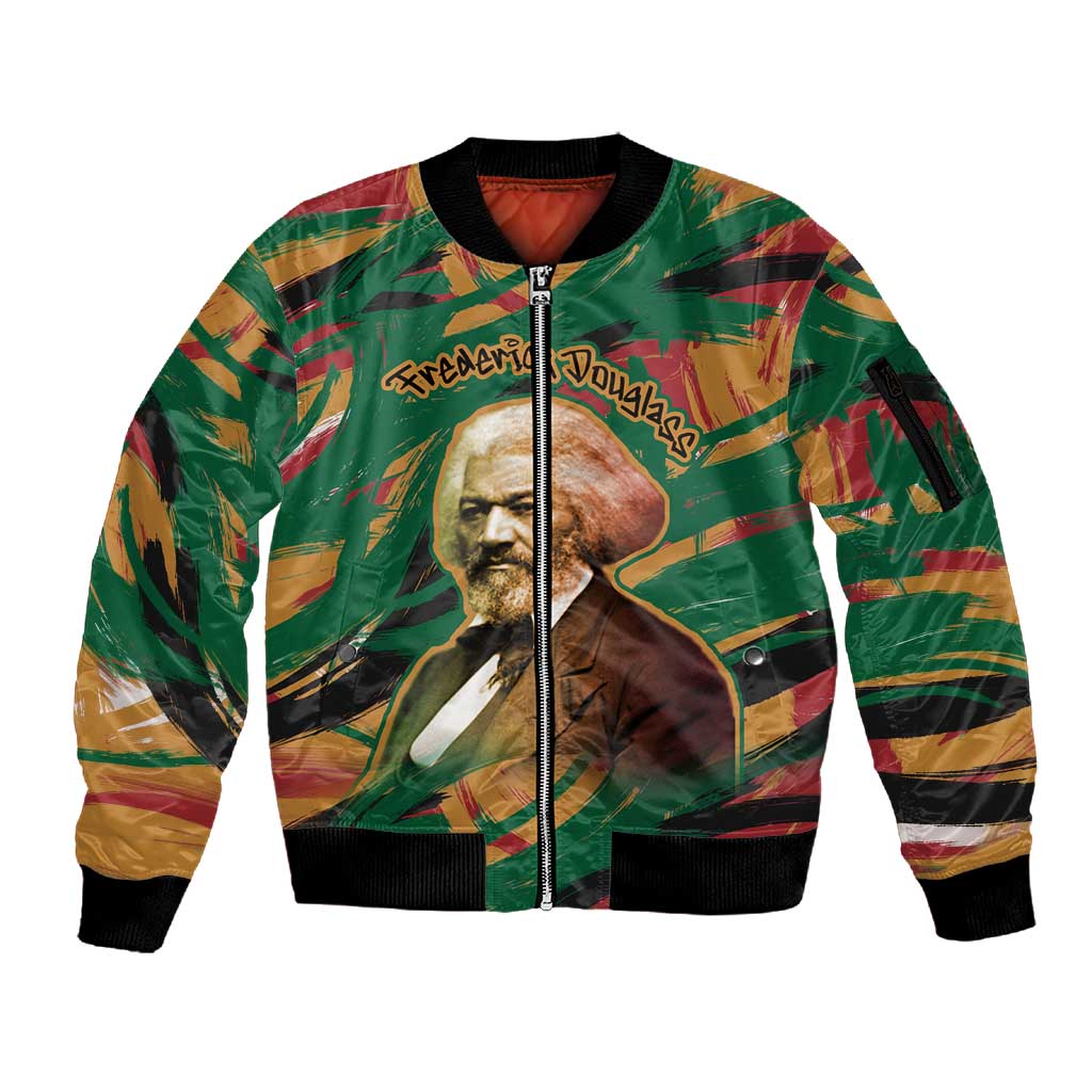 Frederick Douglass Sleeve Zip Bomber Jacket Green Abstract Design Civil Rights Leader Quote on Race and Humanity - Wonder Print Shop