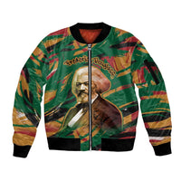 Frederick Douglass Sleeve Zip Bomber Jacket Green Abstract Design Civil Rights Leader Quote on Race and Humanity - Wonder Print Shop