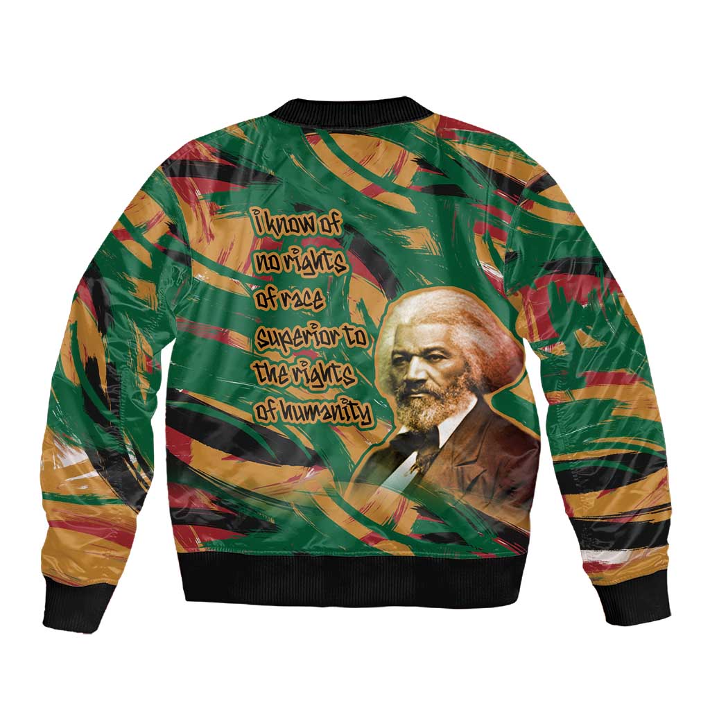Frederick Douglass Sleeve Zip Bomber Jacket Green Abstract Design Civil Rights Leader Quote on Race and Humanity - Wonder Print Shop