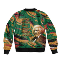 Frederick Douglass Sleeve Zip Bomber Jacket Green Abstract Design Civil Rights Leader Quote on Race and Humanity - Wonder Print Shop