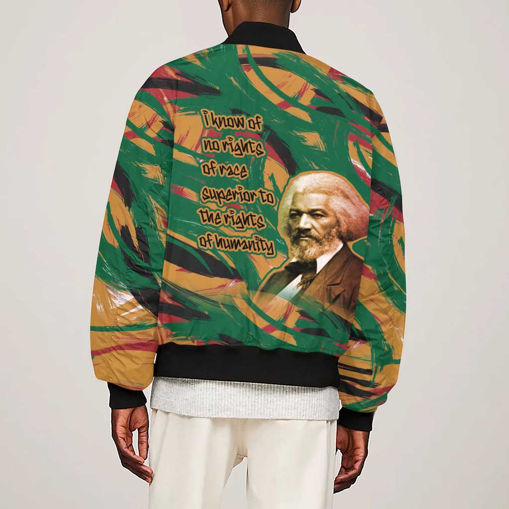 Frederick Douglass Sleeve Zip Bomber Jacket Green Abstract Design Civil Rights Leader Quote on Race and Humanity - Wonder Print Shop