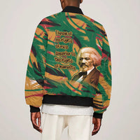 Frederick Douglass Sleeve Zip Bomber Jacket Green Abstract Design Civil Rights Leader Quote on Race and Humanity - Wonder Print Shop