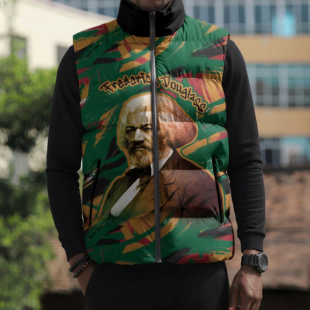 Frederick Douglass Sleeveless Puffer Jacket Green Abstract Design Civil Rights Leader Quote on Race and Humanity - Wonder Print Shop