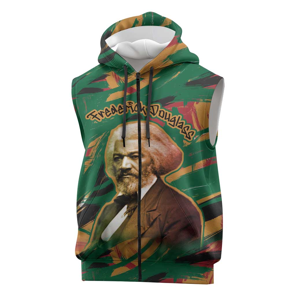 Frederick Douglass Sleeveless Zip Hoodie Green Abstract Design Civil Rights Leader Quote on Race and Humanity - Wonder Print Shop