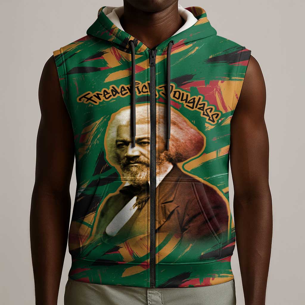Frederick Douglass Sleeveless Zip Hoodie Green Abstract Design Civil Rights Leader Quote on Race and Humanity - Wonder Print Shop