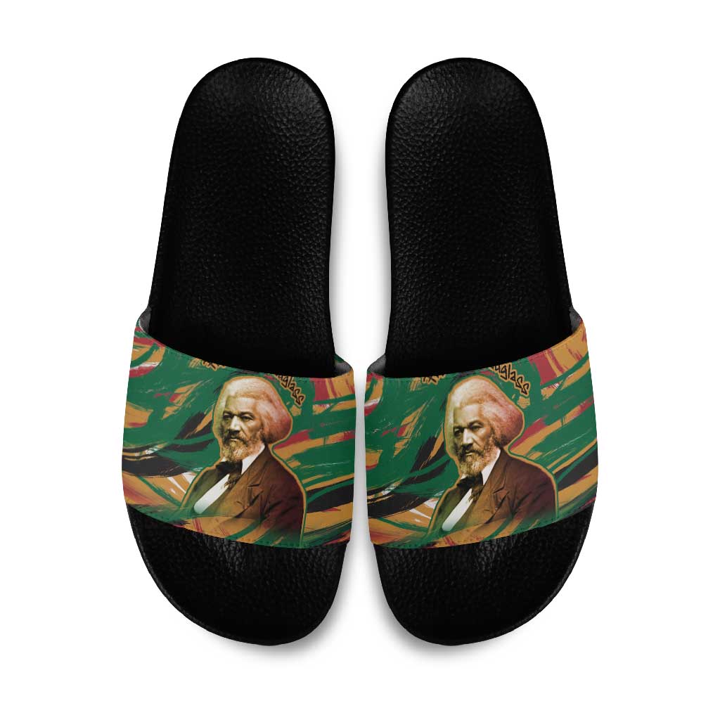 Frederick Douglass Slide Sandals Green Abstract Design Civil Rights Leader Quote on Race and Humanity - Wonder Print Shop