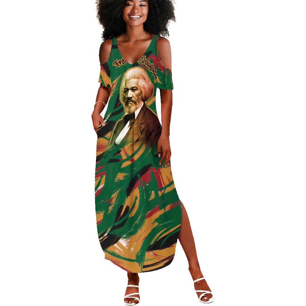 Frederick Douglass Summer Maxi Dress Green Abstract Design Civil Rights Leader Quote on Race and Humanity TS04