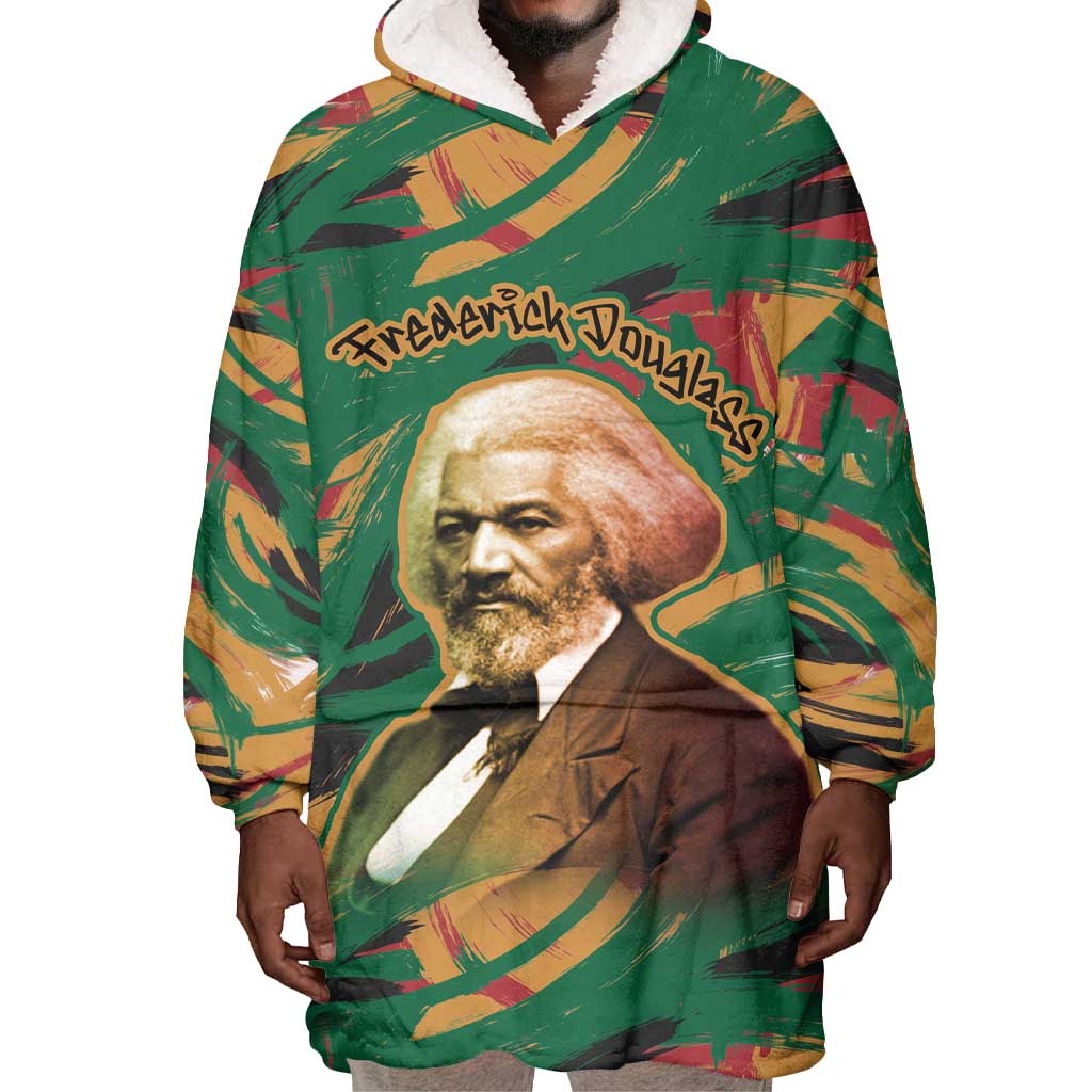 Frederick Douglass Wearable Blanket Hoodie Green Abstract Design Civil Rights Leader Quote on Race and Humanity - Wonder Print Shop