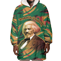 Frederick Douglass Wearable Blanket Hoodie Green Abstract Design Civil Rights Leader Quote on Race and Humanity - Wonder Print Shop