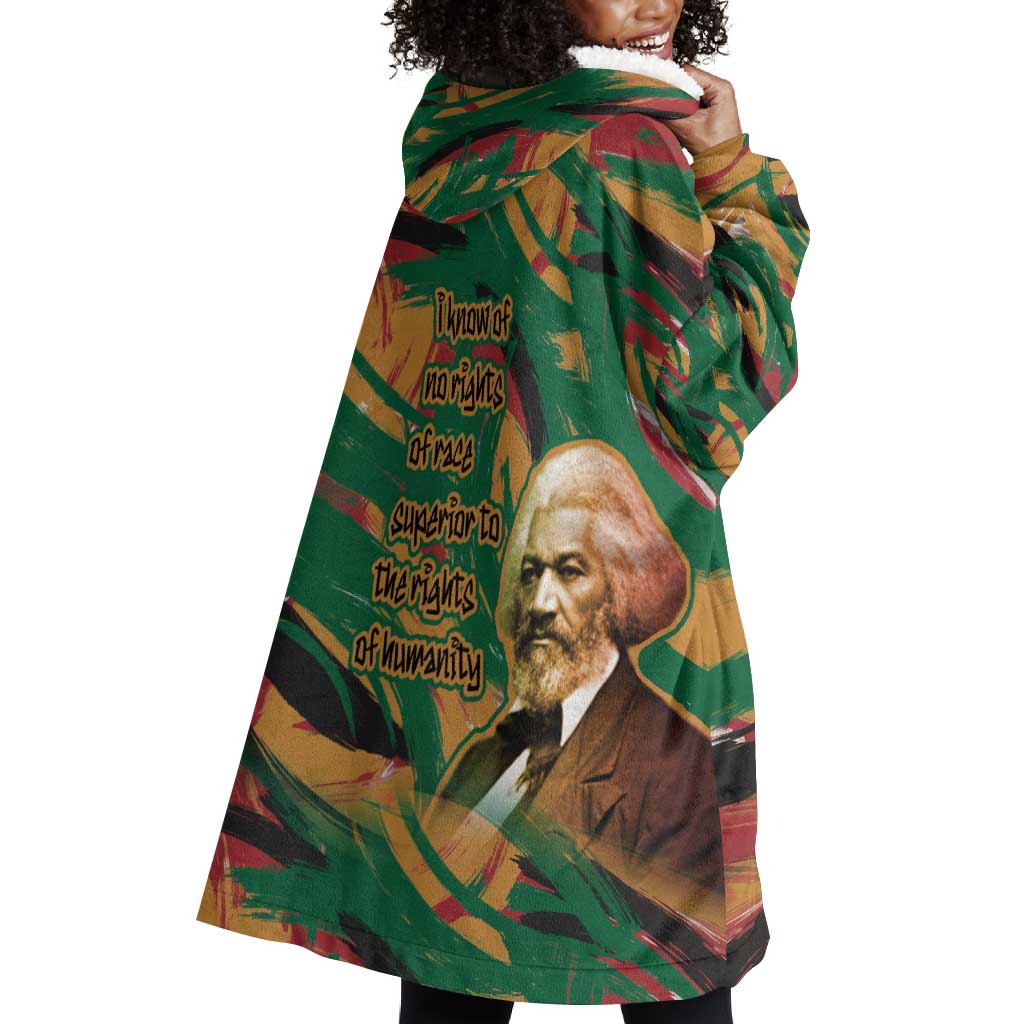 Frederick Douglass Wearable Blanket Hoodie Green Abstract Design Civil Rights Leader Quote on Race and Humanity - Wonder Print Shop
