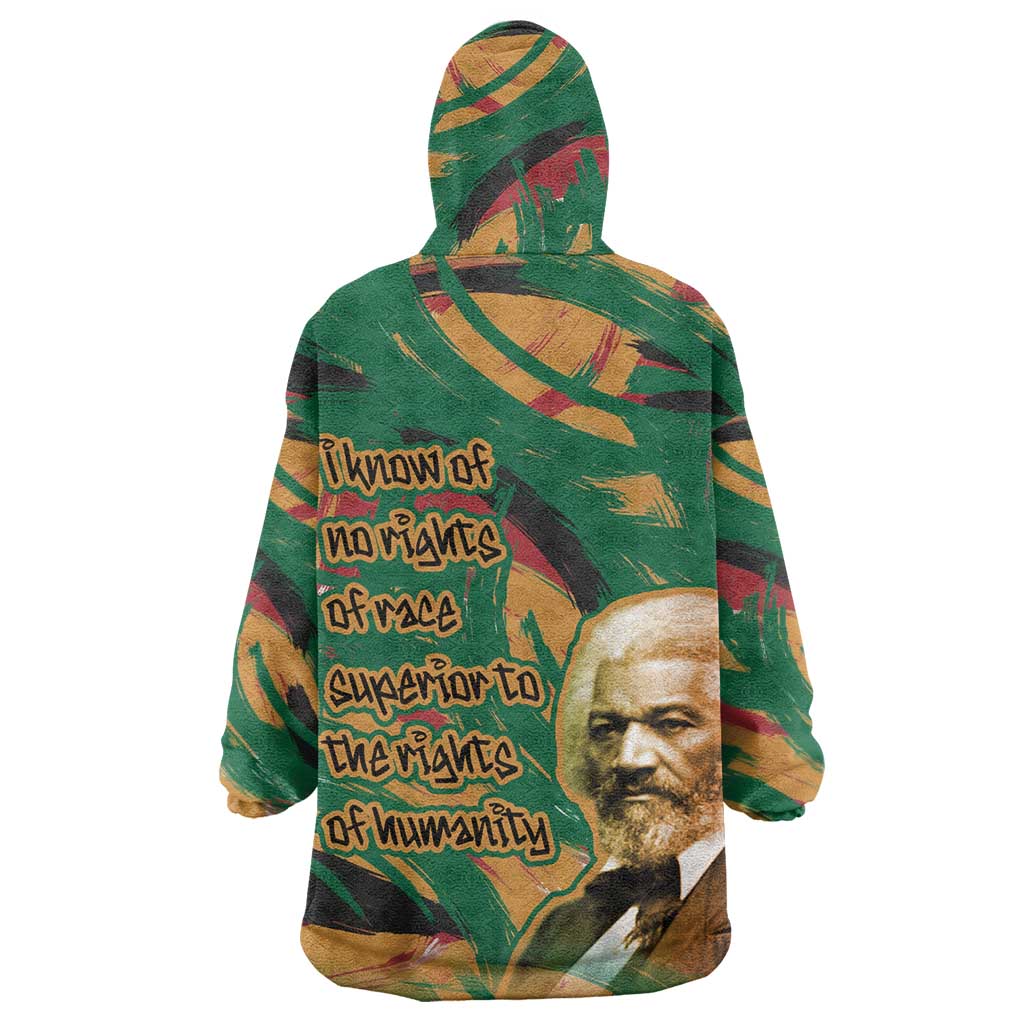 Frederick Douglass Wearable Blanket Hoodie Green Abstract Design Civil Rights Leader Quote on Race and Humanity - Wonder Print Shop