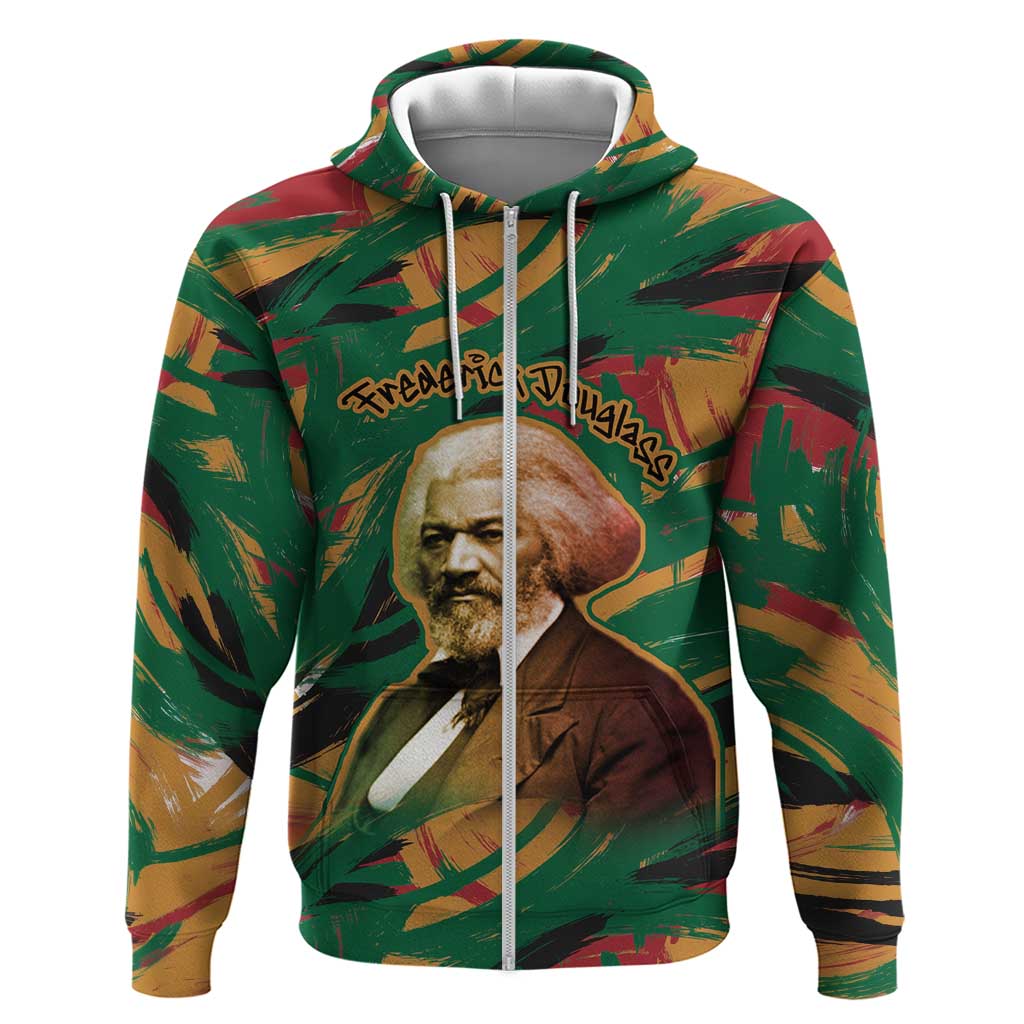 Frederick Douglass Zip Hoodie Green Abstract Design Civil Rights Leader Quote on Race and Humanity - Wonder Print Shop