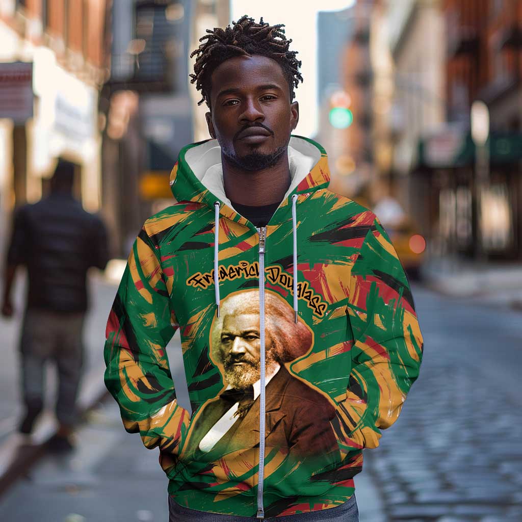 Frederick Douglass Zip Hoodie Green Abstract Design Civil Rights Leader Quote on Race and Humanity - Wonder Print Shop