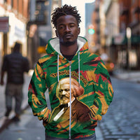 Frederick Douglass Zip Hoodie Green Abstract Design Civil Rights Leader Quote on Race and Humanity - Wonder Print Shop