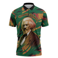 Frederick Douglass Zipper Polo Shirt Green Abstract Design Civil Rights Leader Quote on Race and Humanity - Wonder Print Shop