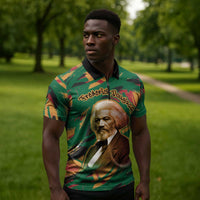 Frederick Douglass Zipper Polo Shirt Green Abstract Design Civil Rights Leader Quote on Race and Humanity - Wonder Print Shop