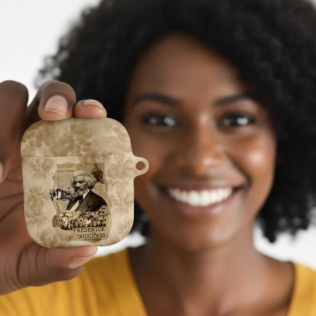 Frederick Douglass AirPods Case Sepia Newspaper Collage Civil Rights March Historic Quote Design - Wonder Print Shop