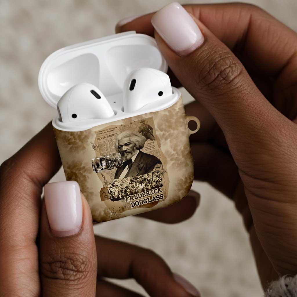 Frederick Douglass AirPods Case Sepia Newspaper Collage Civil Rights March Historic Quote Design - Wonder Print Shop