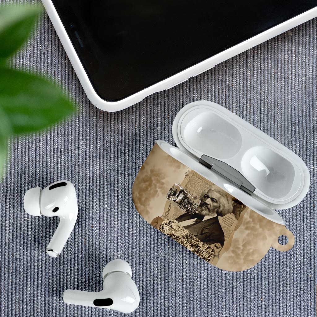 Frederick Douglass AirPods Case Sepia Newspaper Collage Civil Rights March Historic Quote Design - Wonder Print Shop