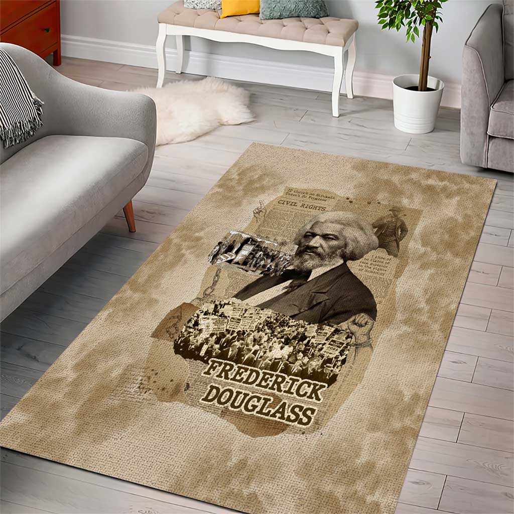 Frederick Douglass Area Rug Sepia Newspaper Collage Civil Rights March Historic Quote Design - Wonder Print Shop