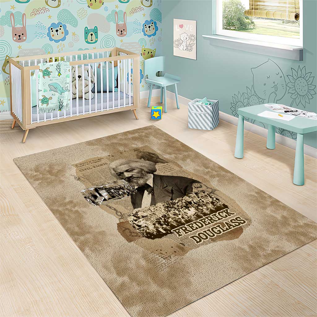 Frederick Douglass Area Rug Sepia Newspaper Collage Civil Rights March Historic Quote Design - Wonder Print Shop
