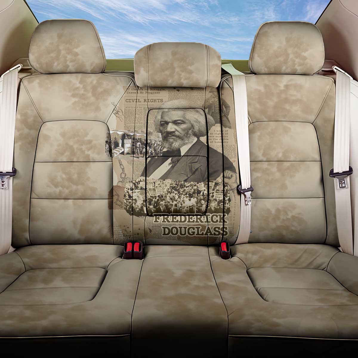 Frederick Douglass Back Car Seat Cover Sepia Newspaper Collage Civil Rights March Historic Quote Design - Wonder Print Shop